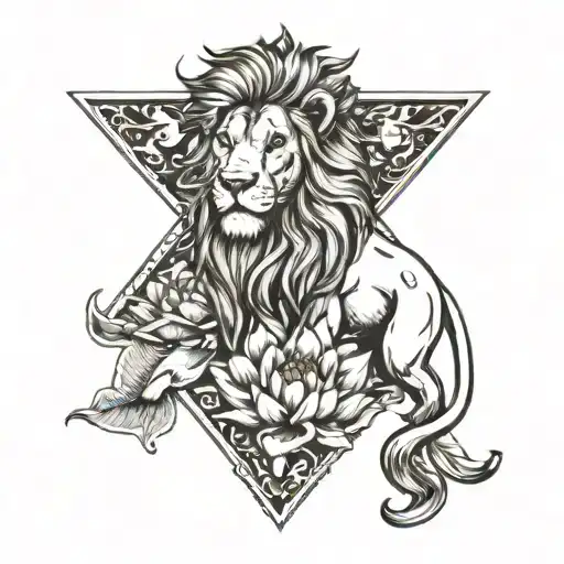 lion and sagittarius sign arrow lotus flower feather tattoo design idea