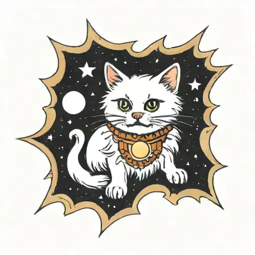 Supernova with a White fluffy cat tattoo design idea