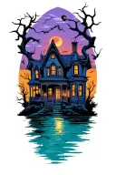 haunted house tattoo design idea