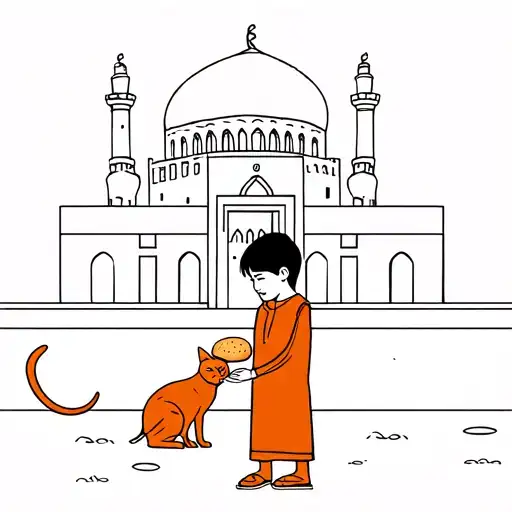 Palestinian child feeding a cat bread in front of al aksa mosque tattoo design idea