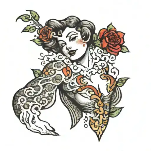 woman's body but some part funny tattoo design idea