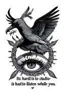 "its hard to listen while you " greec god ajax with an bird eye surrounded tattoo design idea