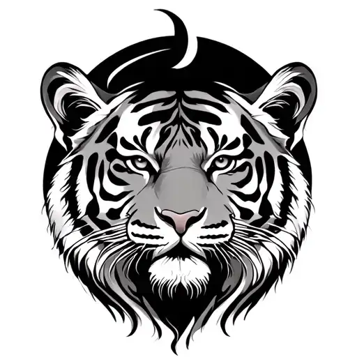 Tiger, Aries, Fire Sign, cresent moon tattoo design idea