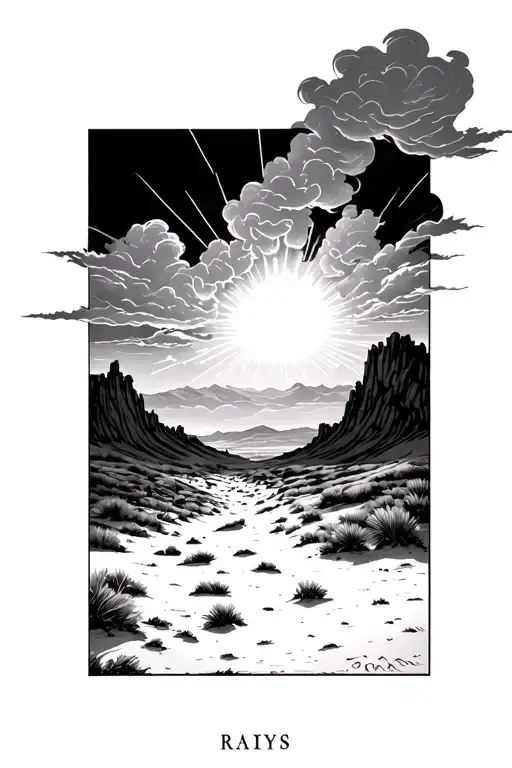rays through clouds in the desert landscape tattoo design idea