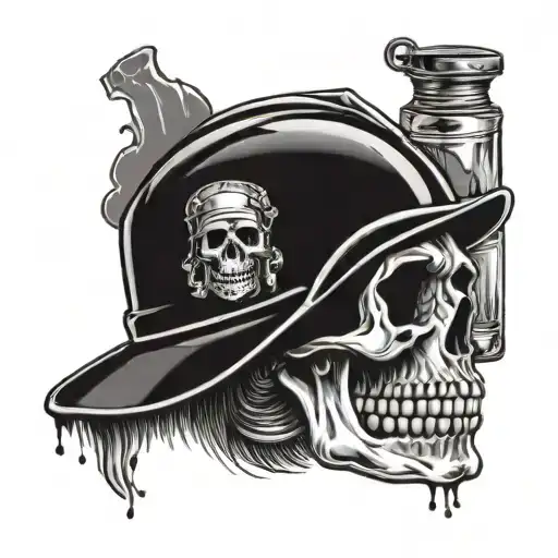 skull whiskey hard hat cigar oil rig drilling rig tattoo design idea