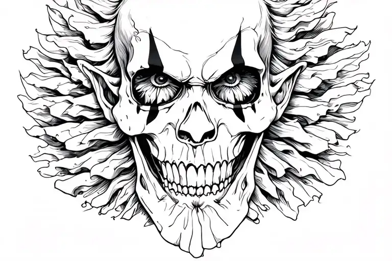 evil clown and skull chest piece tattoo design idea
