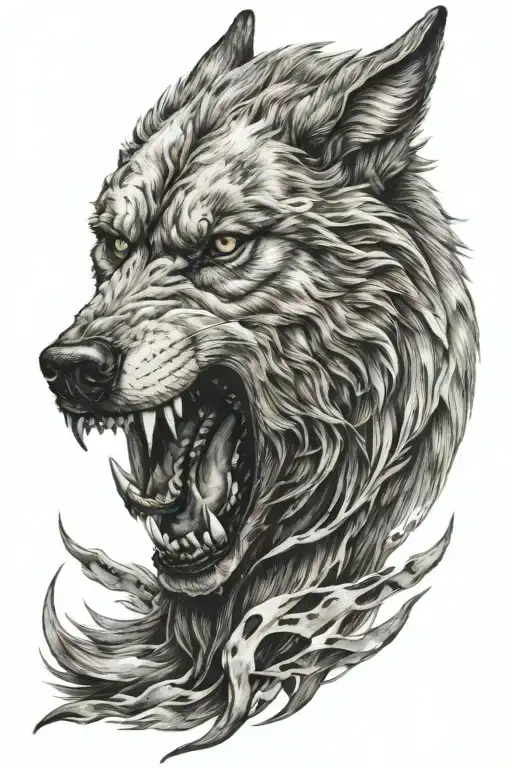 Fenrir Wolf angry wolf tattoo design idea