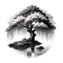 willow tree and a river flowing tattoo design idea