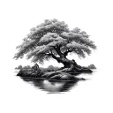 willow tree and a river flowing tattoo design idea