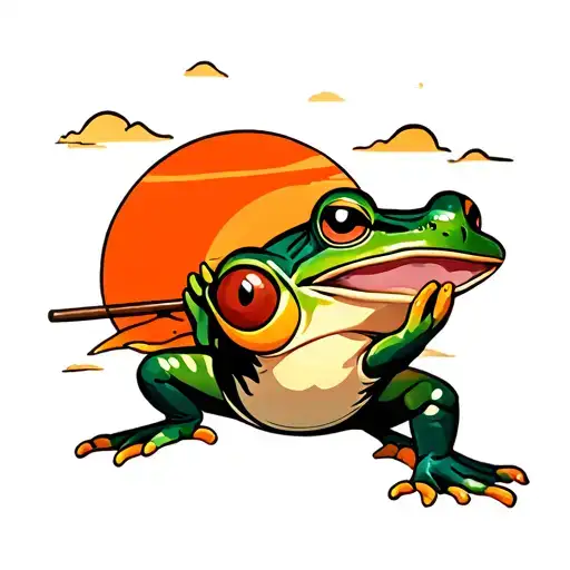 cartoon frog holding rising sun japanese tattoo design idea