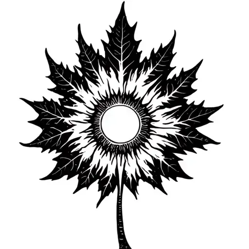 sun with maple leaf shaped like tattoo design idea