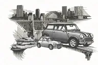 Mini Cooper and Sydney harbour bridge tattoo design idea