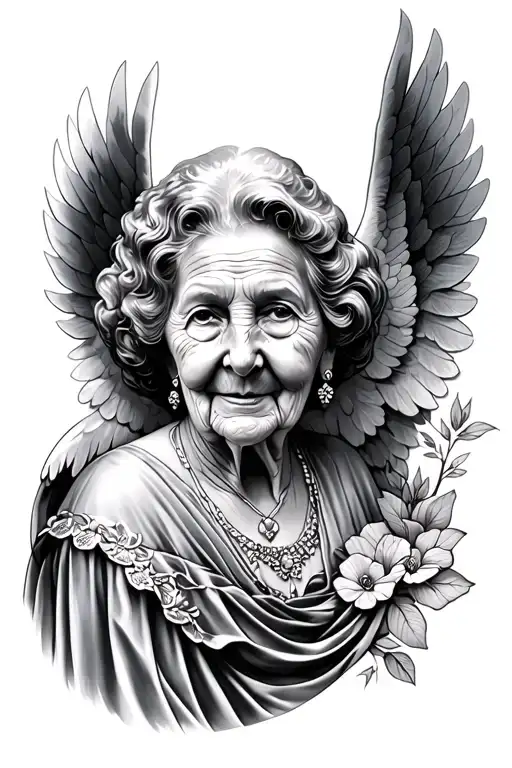 memorial piece for grandma angel tattoo design idea