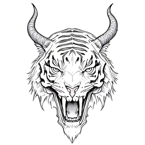 devil tiger skull tattoo design idea