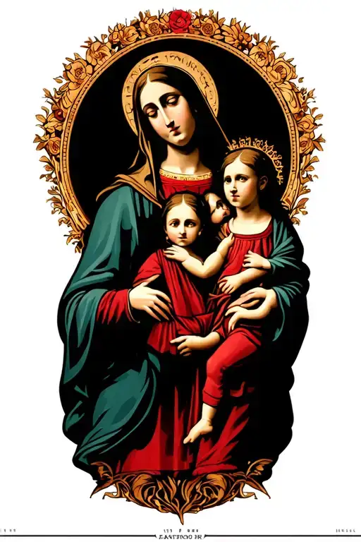 "3 children" Virgin Mary tattoo design idea
