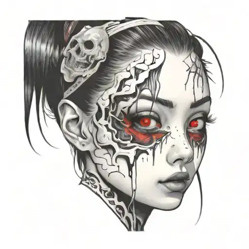 Black And White Anime Girl gore horror gothic Junji Ito Style  tattoo design idea