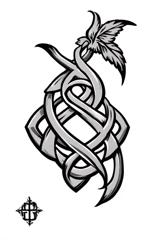 Roman Catholic and Celtic knot intertwined tattoo design idea