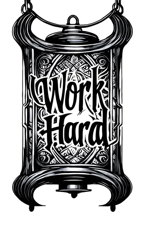 glowing lantern or light intricate Nigerian patterns The phrase “Work Hard” could be in bold, artistic ebo script. halo tattoo design idea