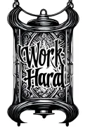 glowing lantern or light intricate Nigerian patterns The phrase “Work Hard” could be in bold, artistic ebo script. halo tattoo design idea