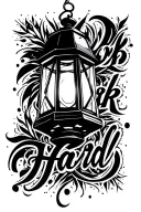 glowing lantern or light intricate Nigerian patterns The phrase “Work Hard” could be in bold, artistic ebo script. halo tattoo design idea