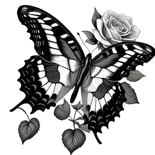 Spicebush swallowtail butterfly and rose tattoo tattoo design idea