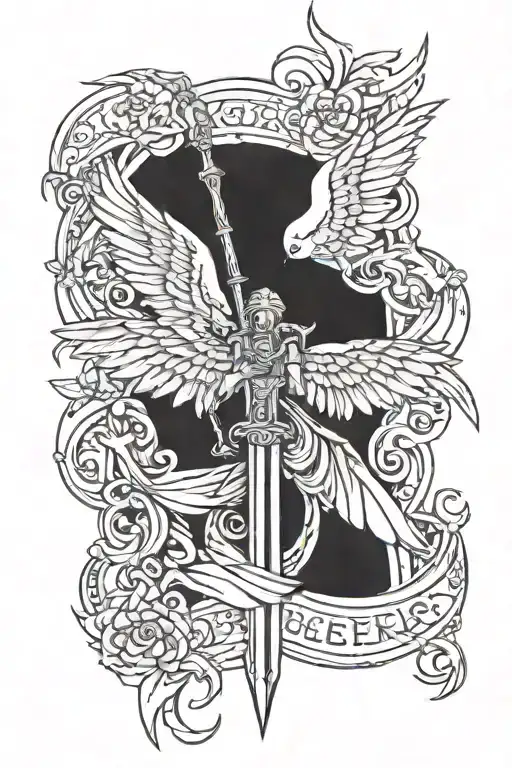 dagger seraphim angel tattoo design idea