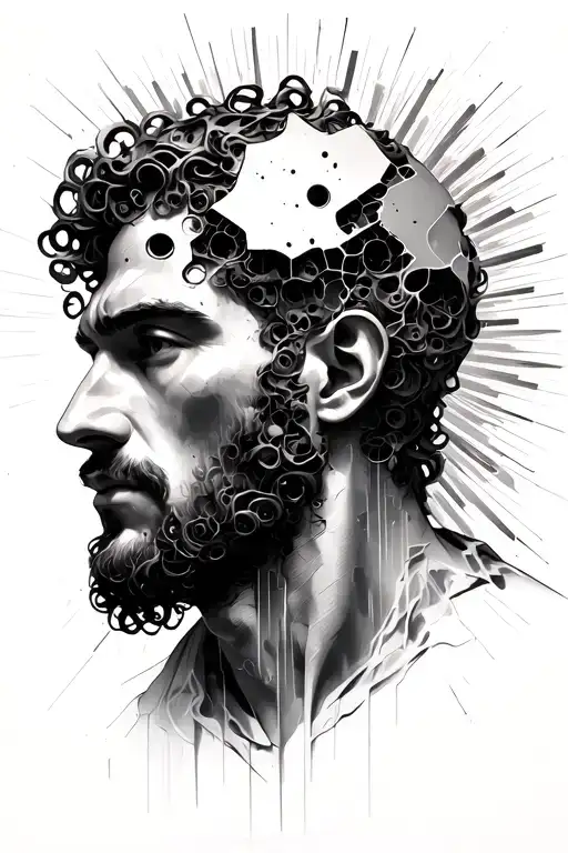 Roman's 12:2 flows into imagery of a man with a fragmented head being rebuilt into a radiant figure—visibly transformed. tattoo design idea