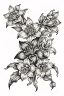 daffodils, lily cala, aster, snapdragon, sweetpea, and amaryllis flower bouquet  tattoo design idea