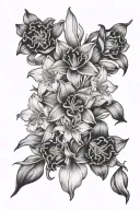 daffodils, lily cala, aster, snapdragon, sweetpea, and amaryllis flower bouquet  tattoo design idea