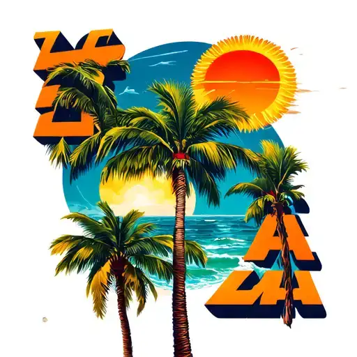 The sun palm sands and letters aaa tattoo design idea