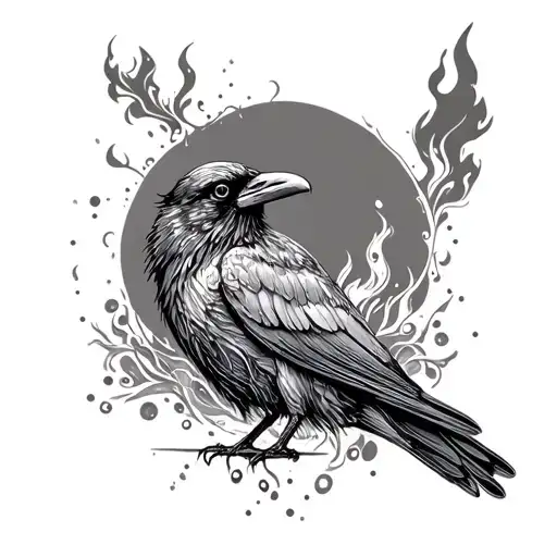 add elements of water and fire add raven tattoo design idea