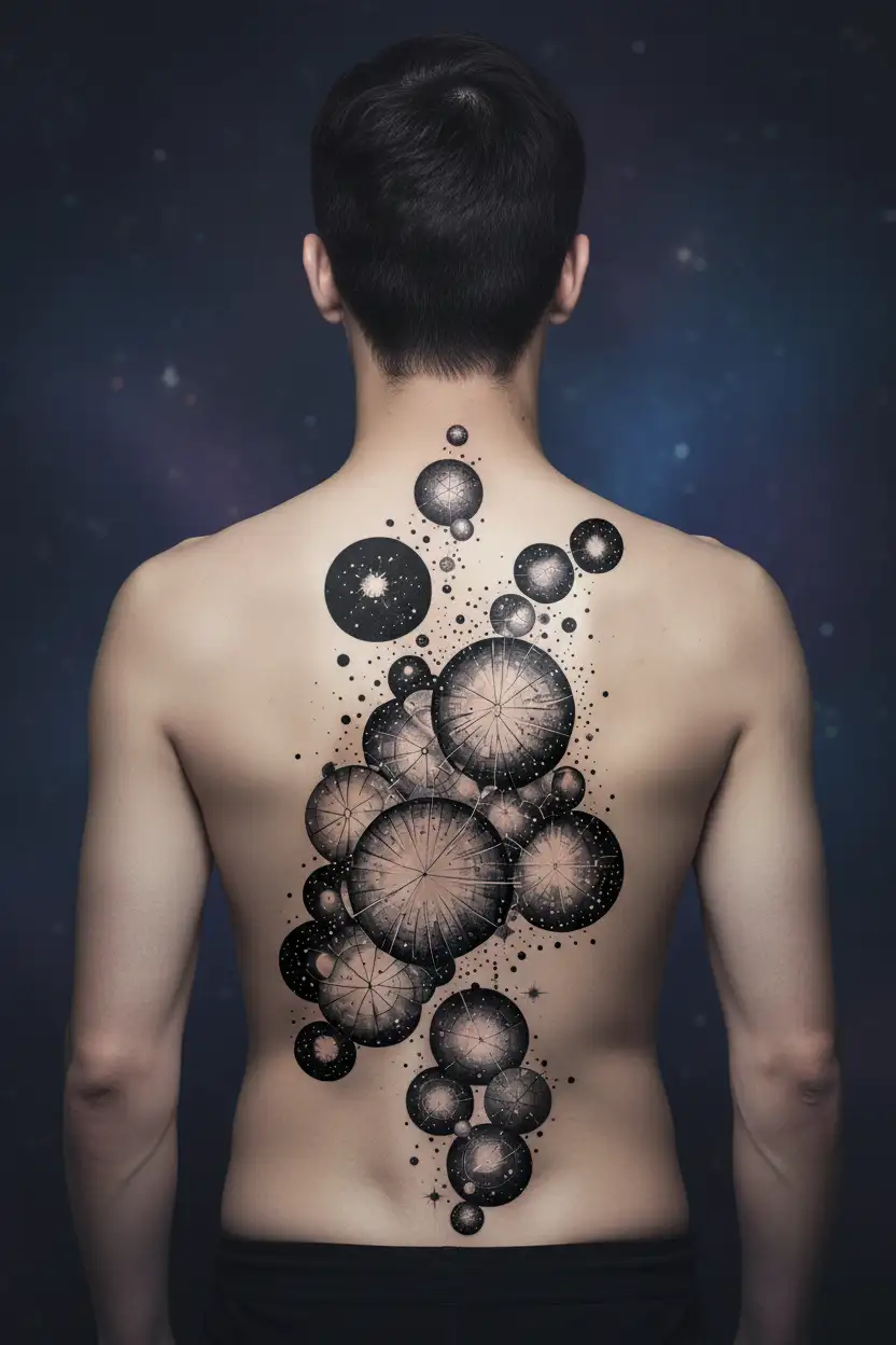 A dotwork tattoo of a constellation representing their dates of birth tattoo design idea