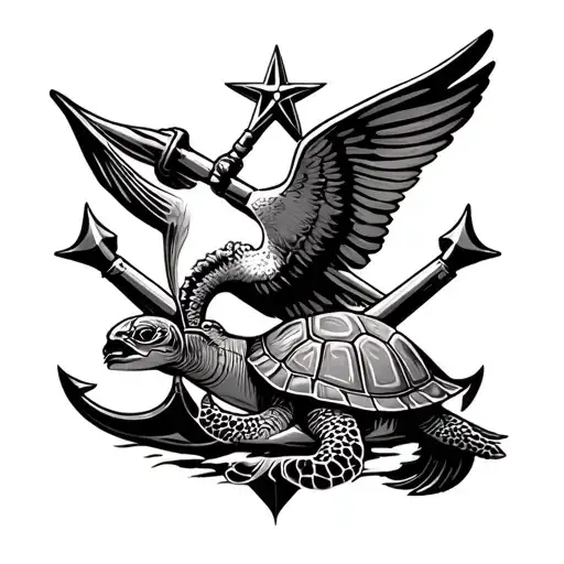 Nautical Star, Swallow X6, Anchor, Hula Girl, Shellback Turtle, Crossed Cannons, King Neptune tattoo design idea
