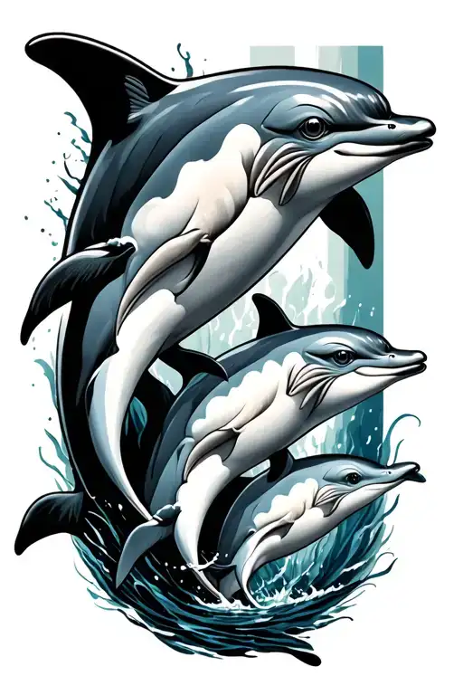 3 Dolphins representing mom daughter and son tattoo design idea