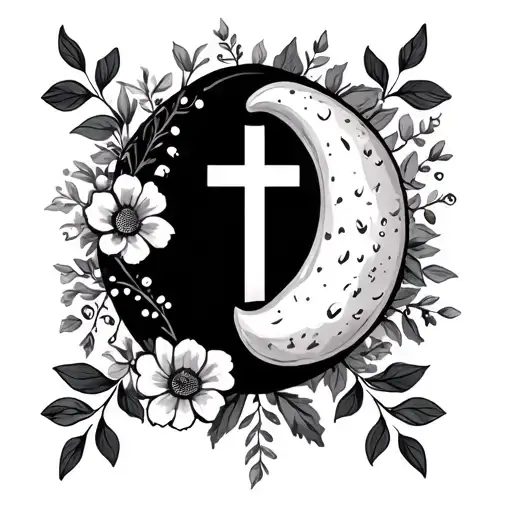 semi colon with cross and flowers tattoo design idea