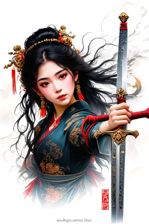 chinese princess holding sword tattoo design idea