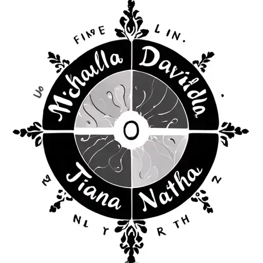 A tattoo that incorporates the names Michaela, David, Tiana, Jonathan, Nathan, and Ruth into a symbol tattoo design idea