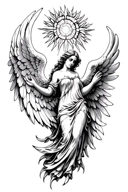 A very beautiful angel that has opened its wings evenly tattoo design idea