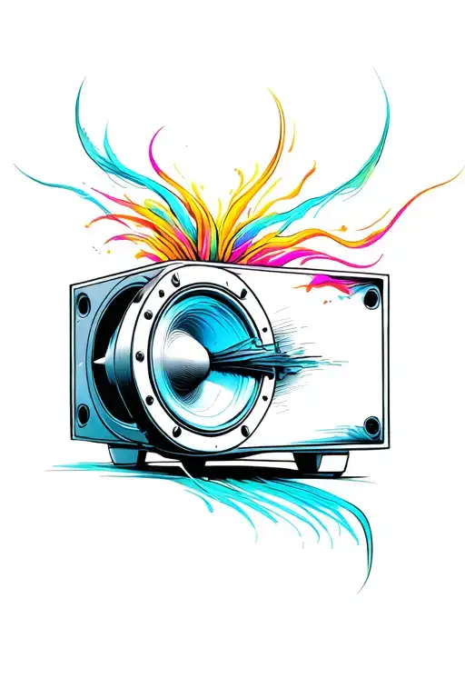 subwoofer emitting vibrant sound waves tattoo design idea