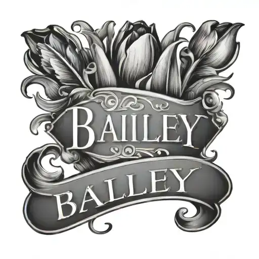 overlapping letters of the name Bailey with a tulip tattoo design idea