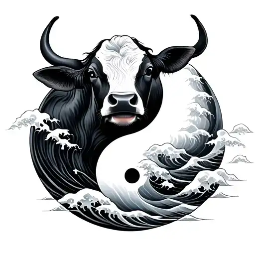 ying yang as moo. over taunami waves tattoo design idea