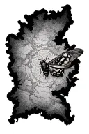 Map of the middle-earth with a moth resting on it tattoo design idea