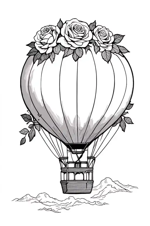 hot air balloon made with roses fine line New Mexico flag tattoo design idea