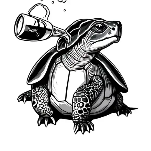 drunk turtle drinking alcohol tattoo design idea