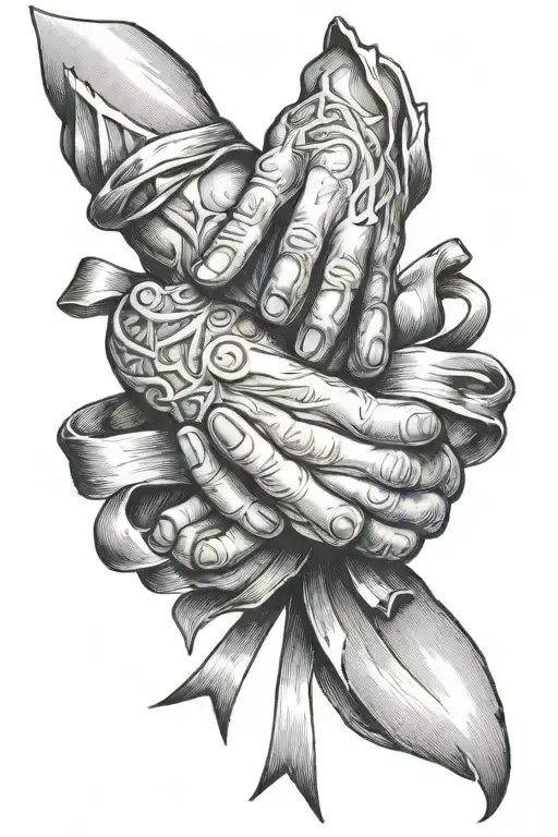 Praying Hands with blank ribbon  tattoo design idea
