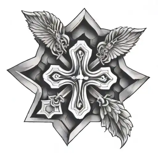 cross in a honeycomb structure on the chest  tattoo design idea