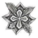 cross in a honeycomb structure on the chest  tattoo design idea