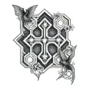 cross in a honeycomb structure on the chest  tattoo design idea