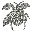 tribal bug with the letters "DJ" being used to ceate the body tattoo design idea