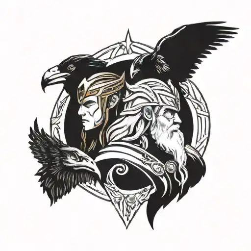 Odin, Thor, Loki, raven, freya, norse mythology tattoo design idea